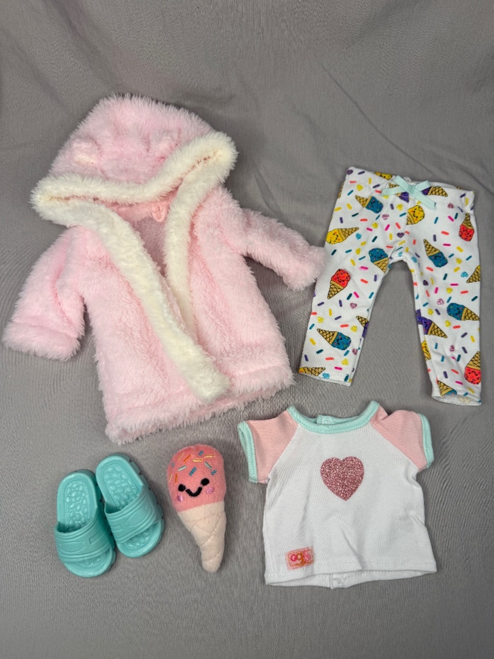 Outfit for 18” Doll – Ice Cream Pajamas & Housecoat w/ Plushie